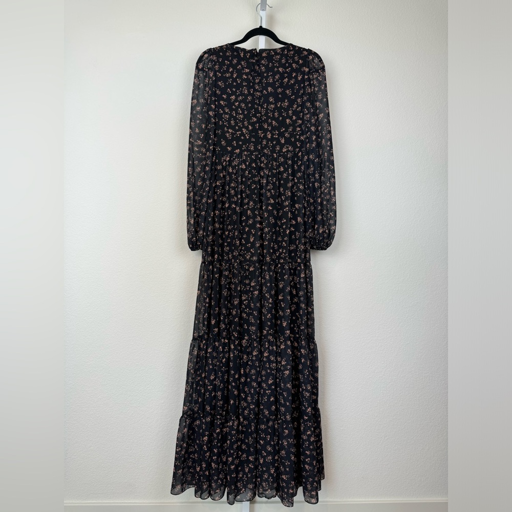 Mac Duggal Black Floral Long Sleeve Chiffon A-Line Gown Sz 2 NEW - Picture 12 of 14